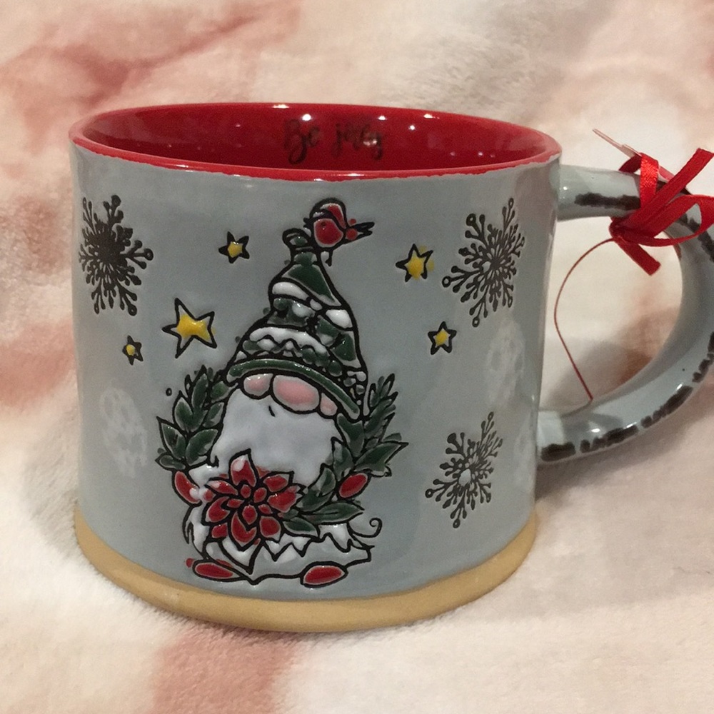 Christmas Holiday Be Jolly Gnome Wreath Ceramic Coffee Tea  Mug NWT 18oz